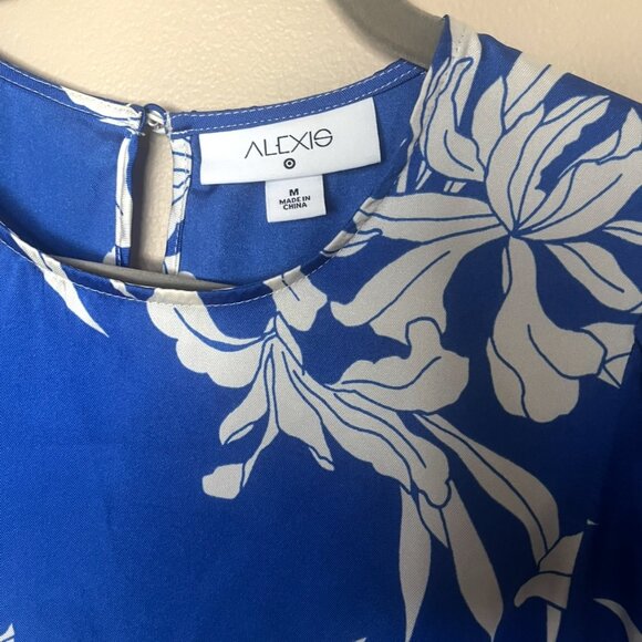 Alexis for Target Blue Floral Mini Dress | Balloon Sleeves & Rope Belt | Size M - Picture 3 of 8